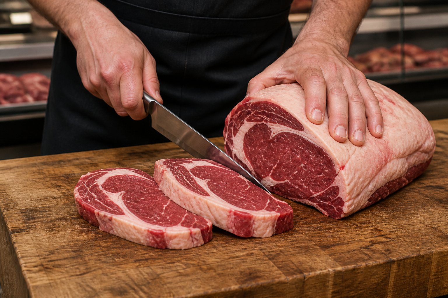 Découpe traditionnelle d'une pièce de bœuf fraîche